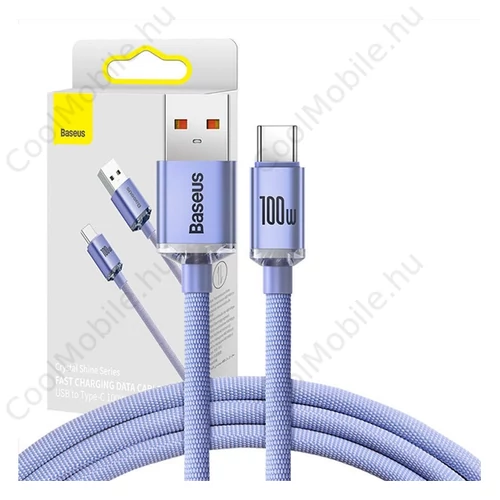 Baseus Crystal Shine USB / Type-C töltő- és adatkábel, 5A, 1,2m, ibolya