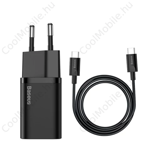 Baseus Super-Si gyorstöltő adapter Type-C kábellel, 25W, fekete