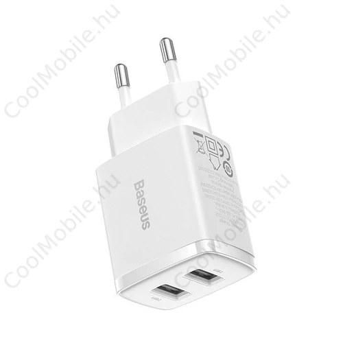 Baseus hálózati gyorstöltő 2xUSB, 10.5W, fehér