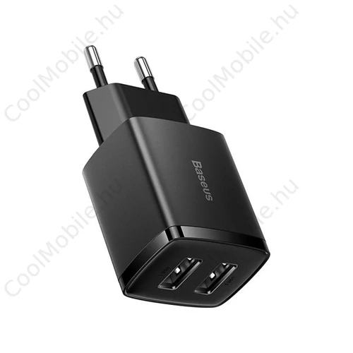 Baseus hálózati gyorstöltő 2xUSB, 10.5W, fekete