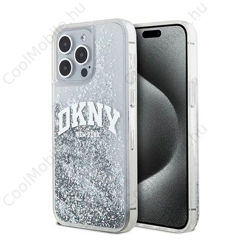 DKNY Liquid Glitter Arch Logo Apple iPhone 15 Pro tok, átlátszó