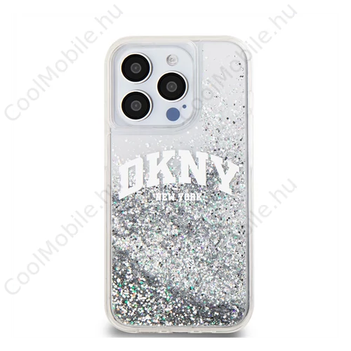 DKNY Liquid Glitter Arch Logo iPhone 14 Pro Max hátlap tok, átlátszó