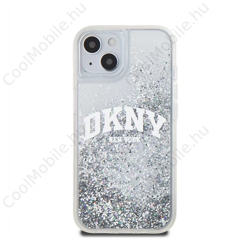 DKNY Liquid Glitter Arch Logo iPhone 14 hátlap tok, átlátszó