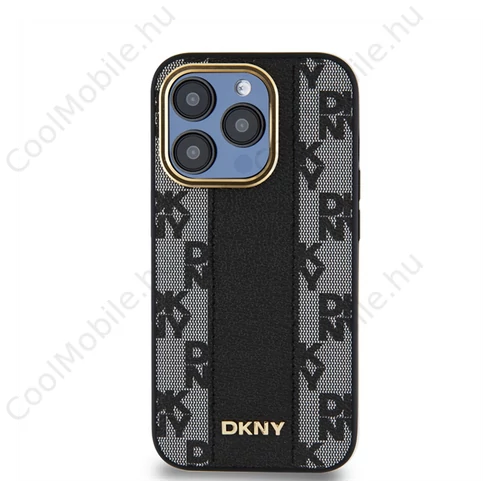 DKNY PU Leather Checkered Pattern Apple iPhone 15 Pro Magsafe tok, fekete