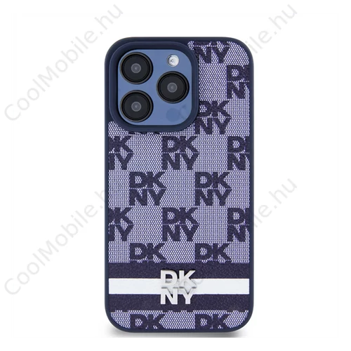 DKNY PU Leather Checkered Pattern and Stripe iPhone 15 Pro Max hátlap tok, kék