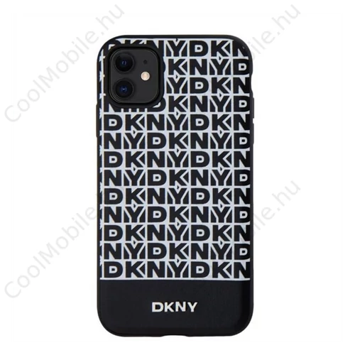 DKNY PU Leather Repeat Pattern Bottom Stripe Apple iPhone 11 Magsafe kompatibilis hátlap tok, fekete