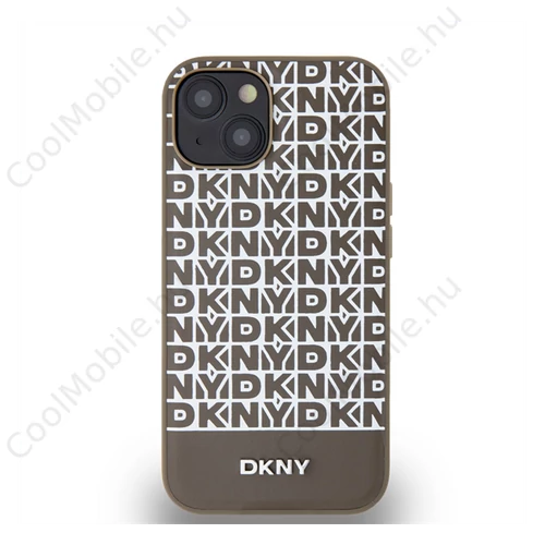 DKNY PU Leather Repeat Pattern Bottom Stripe Apple iPhone 13 Magsafe kompatibilis hátlap tok, barna