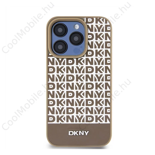 DKNY PU Leather Repeat Pattern Bottom Stripe iPhone 14 Pro hátlap tok, barna