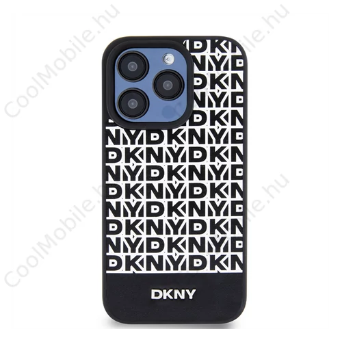 DKNY PU Leather Repeat Pattern Bottom Stripe iPhone 14 Pro hátlap tok, fekete