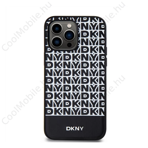 DKNY PU Leather Repeat Pattern Bottom Stripe iPhone 15 Pro Max hátlap tok, fekete