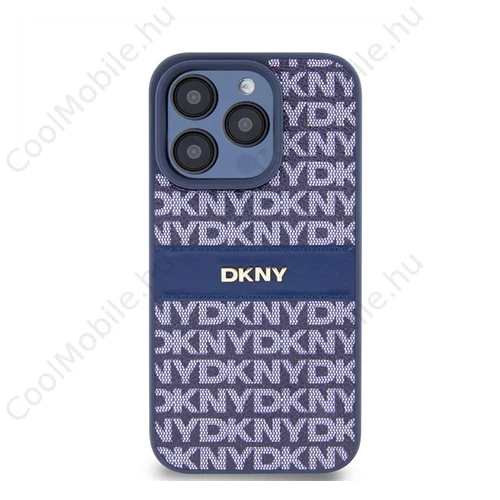 DKNY PU Leather Repeat Pattern Tonal Stripe Apple iPhone 15 Pro tok, kék