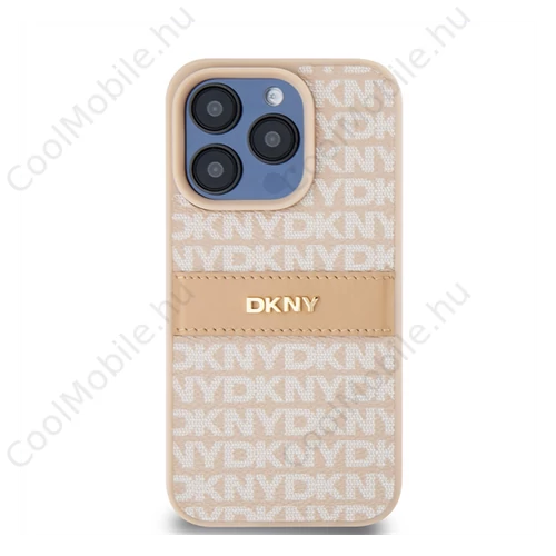 DKNY PU Leather Repeat Pattern Tonal Stripe Apple iPhone 15 Pro tok, rózsaszín