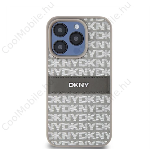 DKNY PU Leather Repeat Pattern Tonal Stripe iPhone 15 Pro hátlap tok, bézs