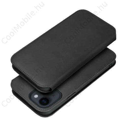 Dual Pocket Apple iPhone 15 Plus flip tok, fekete