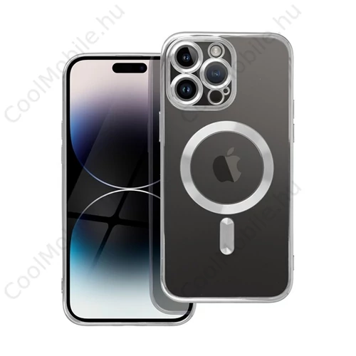 Electro Mag Apple iPhone 14 Pro Max MagSafe szilikon tok kameravédő-lencsével, ezüst