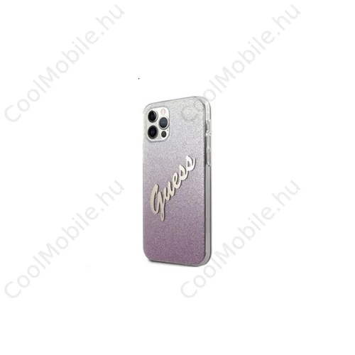 Guess PC/TPU Vintage Apple iPhone 12/12 Pro hátlap tok, átmenetes rózsaszín