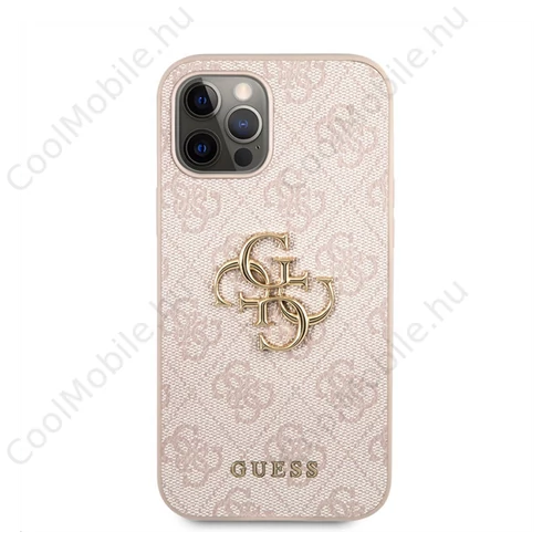 Guess PU 4G Metal Logo Apple iPhone 12/12 Pro hátlap tok, rózsaszín