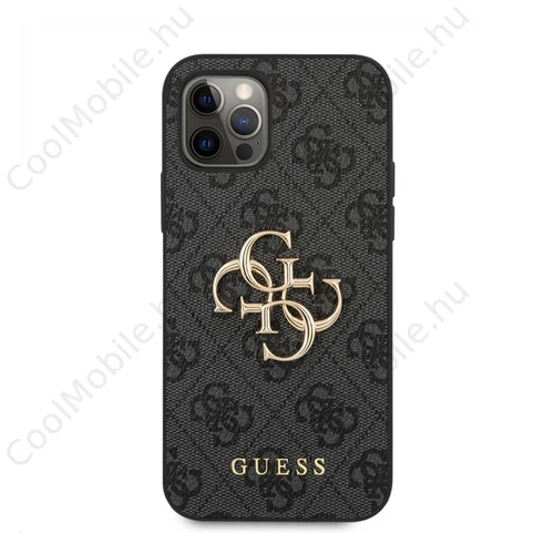 Guess PU 4G Metal Logo Apple iPhone 12/12 Pro hátlap tok, szürke