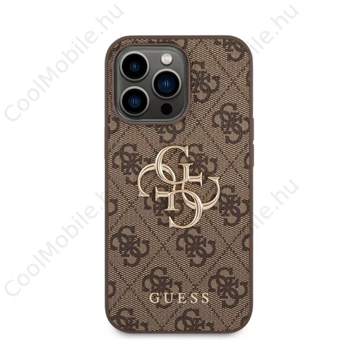 Guess PU 4G Metal Logo Apple iPhone 14 Pro Max hátlap tok, barna