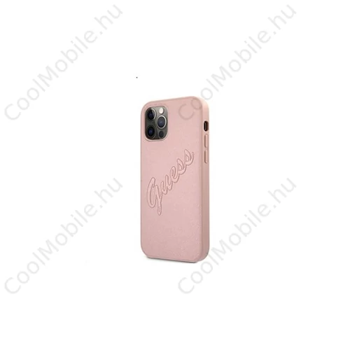 Guess PU Saffiano Vintage Script Apple iPhone 12/12 Pro hátlap tok, rozéarany