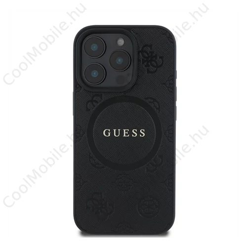 Guess Saffiano Peony Classic Logo Apple iPhone 16 Pro hátlap tok, fekete/barna GUHMP16LPSAPSMEK