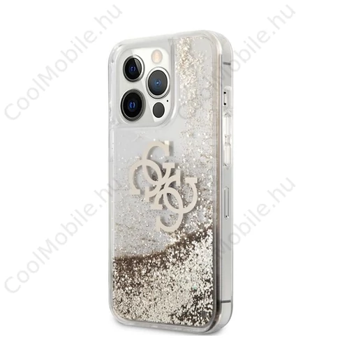 Guess TPU Big 4G Liquid Glitter Gold Apple iPhone 13 Pro Max hátlap tok, átlátszó