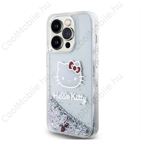 Hello Kitty Liquid Glitter Electroplating Head Logo Apple iPhone 15 Pro hátlap tok, átlátszó