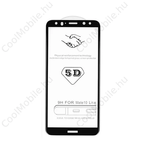 Huawei Y9a, Kijelzővédő fólia, ütésálló fólia (az íves részre is!), Tempered Glass (edzett üveg), fekete