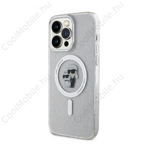 Karl Lagerfeld Karl&Choupette Glitter MagSafe Apple iPhone 15 Pro Max hátlap tok, átlátszó