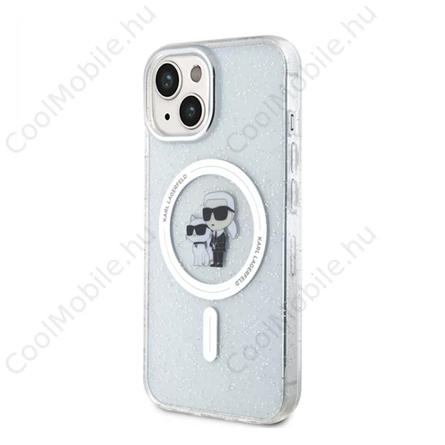Karl Lagerfeld Karl&Choupette Glitter MagSafe Apple iPhone 15 hátlap tok, átlátszó
