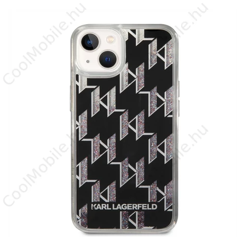 Karl Lagerfeld Liquid Glitter Monogram Apple iPhone 14 Plus hátlap tok, fekete