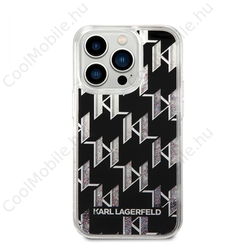 Karl Lagerfeld Liquid Glitter Monogram Apple iPhone 14 Pro hátlap tok, fekete