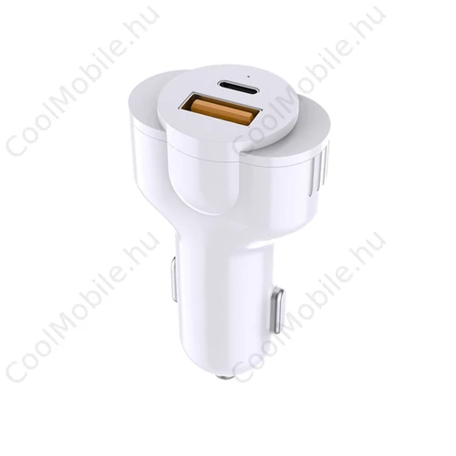 Phoner PH-CC58 autós szivargyújtó gyorstöltő, Type-C + USB, PD, 30W, fehér