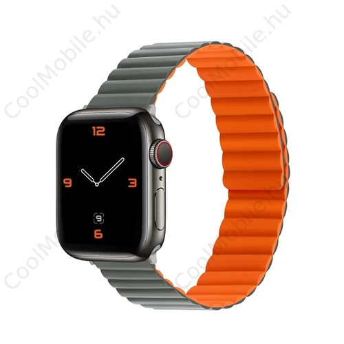 Phoner Rever Apple Watch forgatható mágneses szilikon szíj, 41/40/38mm, S/M, szürke/narancs