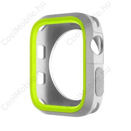 Phoner Twin Apple Watch szilikon tok, 45mm, ezüst/zöld