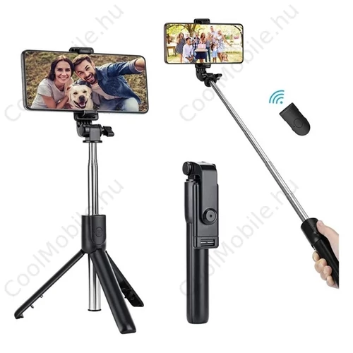 Prémium selfie bot, 19 - 70 cm, forgatható, exponáló gombbal, bluetooth-os, v4.0, tripod, R1, fekete