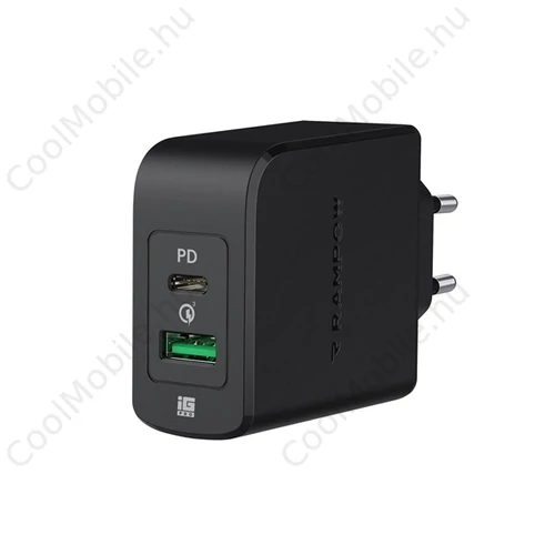 Adapter Rba Rampow RBA23 38W hálózati gyorstöltő adapter, PD+QC, USB+Type-C ...