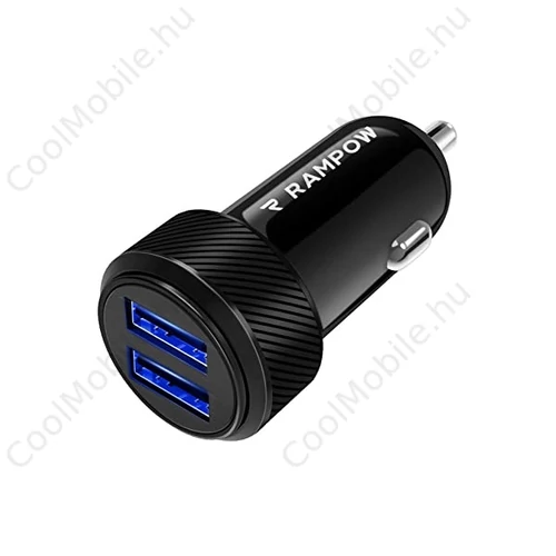 Rampow autós töltő adapter, 2XUSB, 24W, fekete, RBB01
