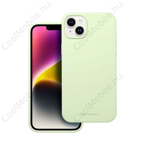 Roar Apple iPhone 14 Plus prémium szilikon tok velúr béléssel, világoszöld