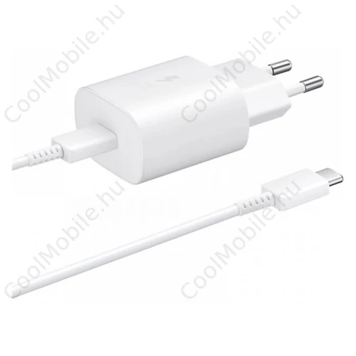 Samsung EP-TA800EBE kompatibilis hálózati töltő adapter Type-C + EP-DA905BBE Type-C kábel, 25W, fehér, (No logo)