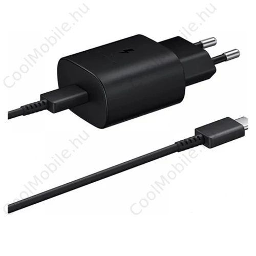 Samsung EP-TA800EBE kompatibilis hálózati töltő adapter Type-C + EP-DA905BBE Type-C kábel, 25W, fekete, (No logo)