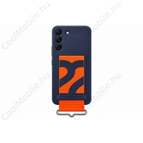 Samsung Galaxy S22 Silicone Cover with Strap, gyári szilikon tok szíjjal, sötétkék, EF-GS901TN