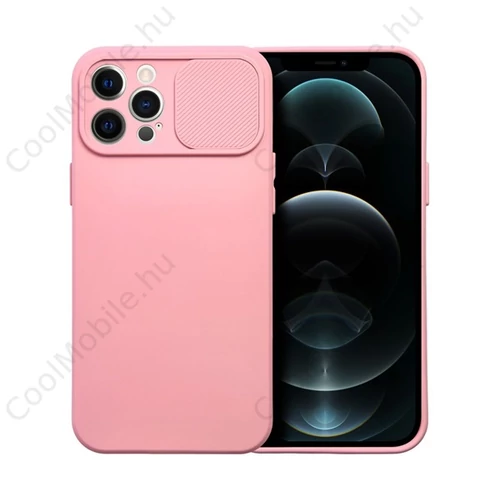 Slide Apple iPhone 12 Pro, kameravédős szilikon tok, rózsaszín