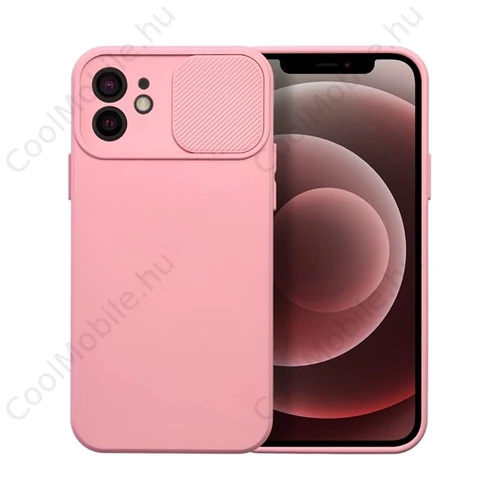 Slide Apple iPhone 12, kameravédős szilikon tok, rózsaszín