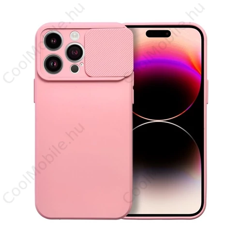 Slide Apple iPhone 14 Pro Max, kameravédős szilikon tok, rózsaszín