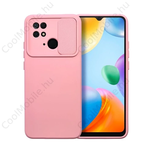 Slide Xiaomi Redmi 10C, kameravédős szilikon tok, rózsaszín