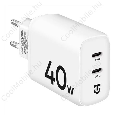 Tactical Base Plug Dual gyorstöltő adapter 2xType-C, 40W,fehér