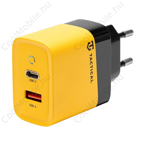 Tactical hálózati gyorstöltő adapter USB + Type-C, GaN, 45W, sárga