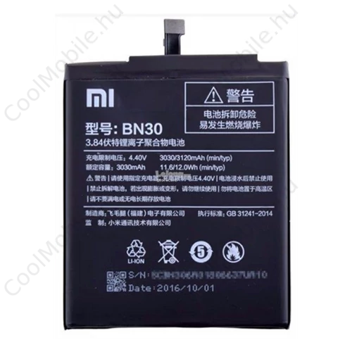 Xiaomi BN30 (Xiaomi Redmi 4A) kompatibilis akkumulátor 3120mAh, OEM jellegű, Grade S