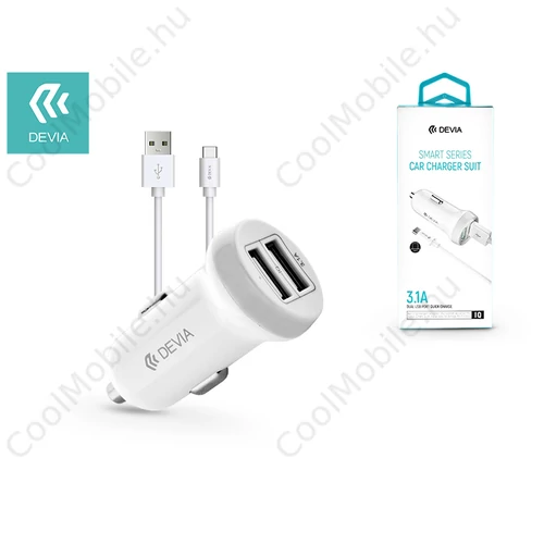 Devia Smart Series 15W 2xUSB autós töltő adapter + USB - Type-C kábel 1m - fehér